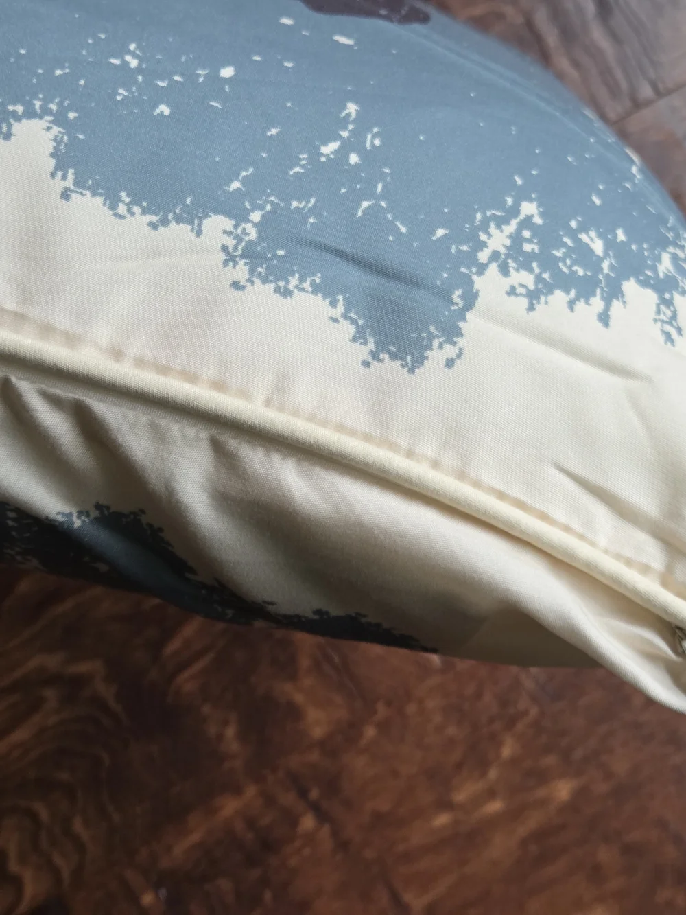 Blue and Beige Decorative Throw Pillow with Rustic Paw Print